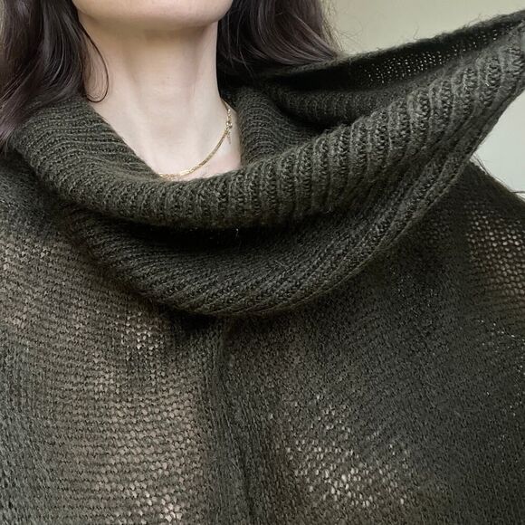 Wooden Ships oversized chunky‎ lightweight crochet knit sweater green turtleneck - Picture 7 of 7